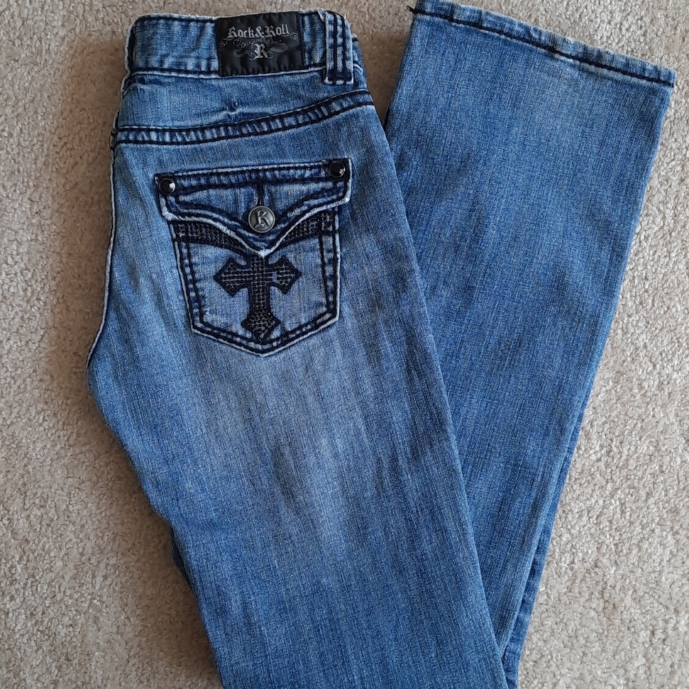 Rock and Roll Cowgirl low rise boot leg jeans 27